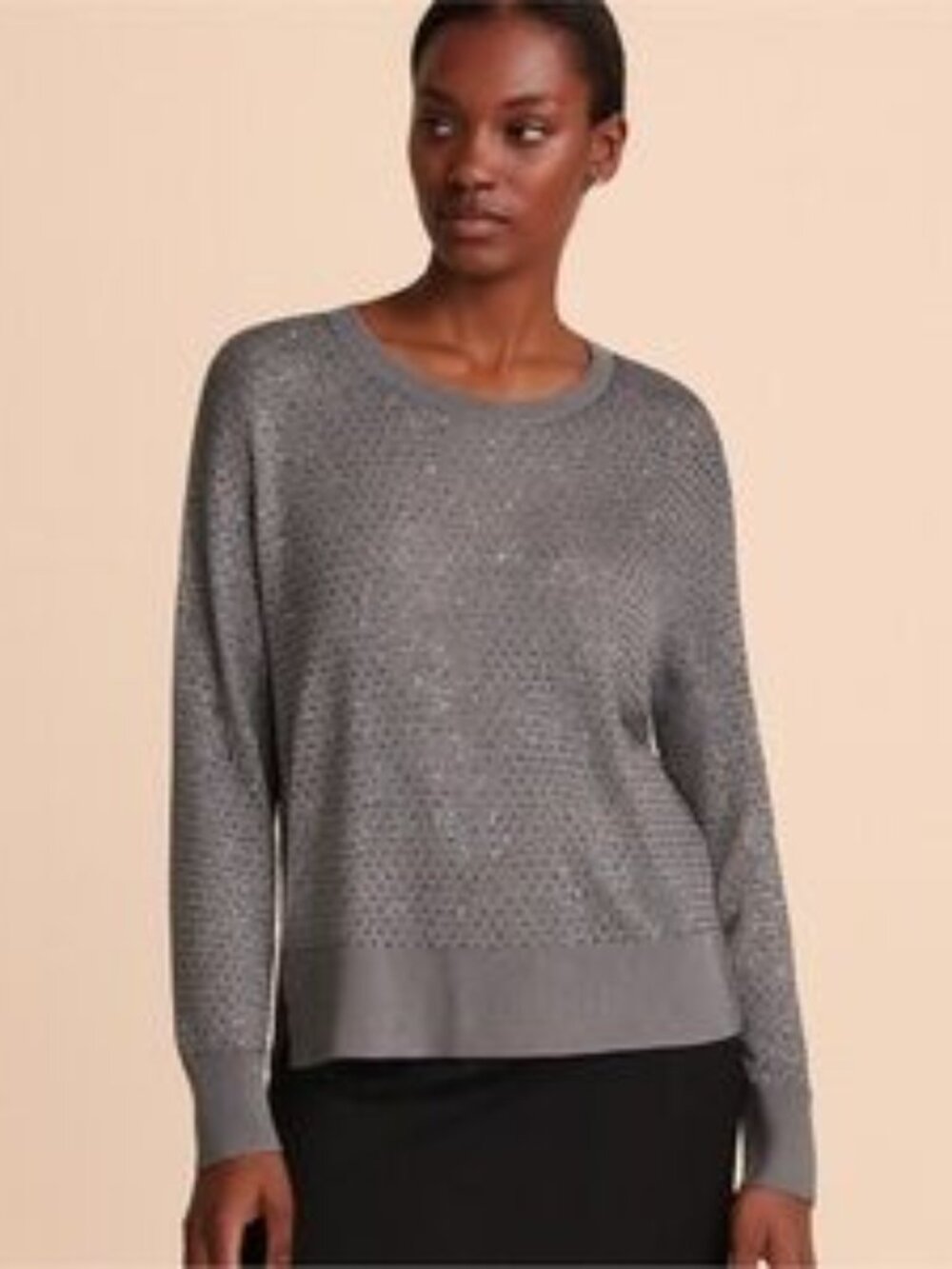 Zara Gray Silver Rhinestone Sequin Knit Crewneck Sweater Party Top SZ S NWT